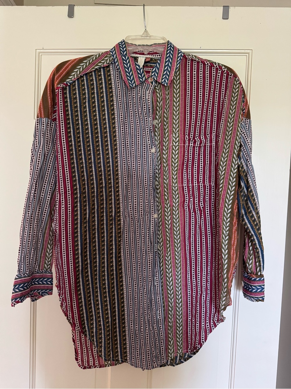 Pilcro Multistripe Button-Down Shirt in Red, Blue, Green, Brown